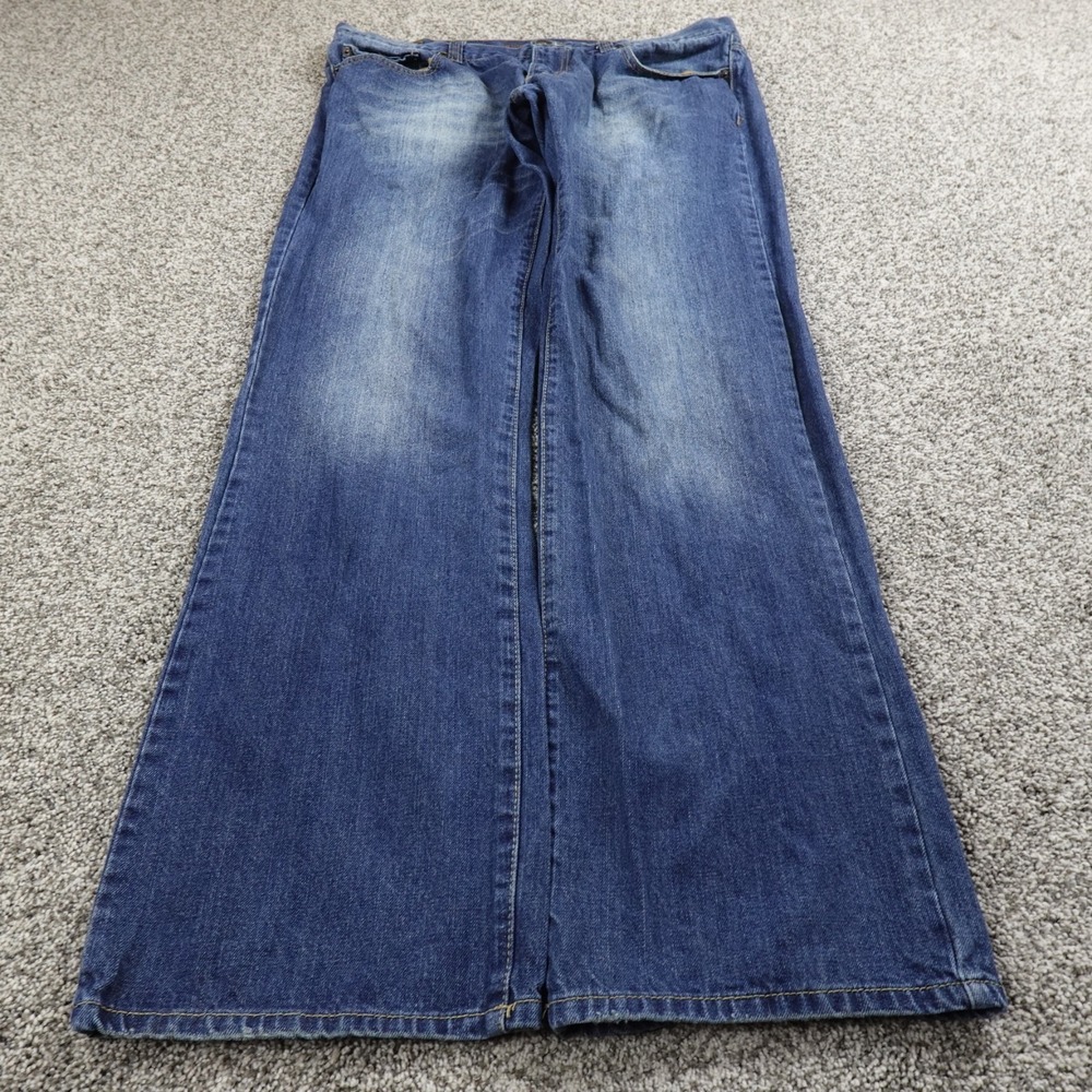 VTG Plugg Jeans Mens 38X34 Dark Blue Denim Wide Leg Slim Straight Grunge Rap Y2K